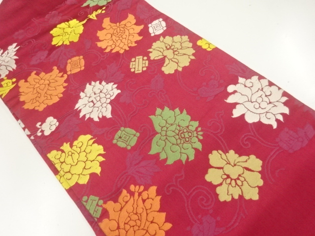 JAPANESE KIMONO / ANTIQUE NAGOYA OBI / SILK / WOVEN FLORAL ARABESQUE